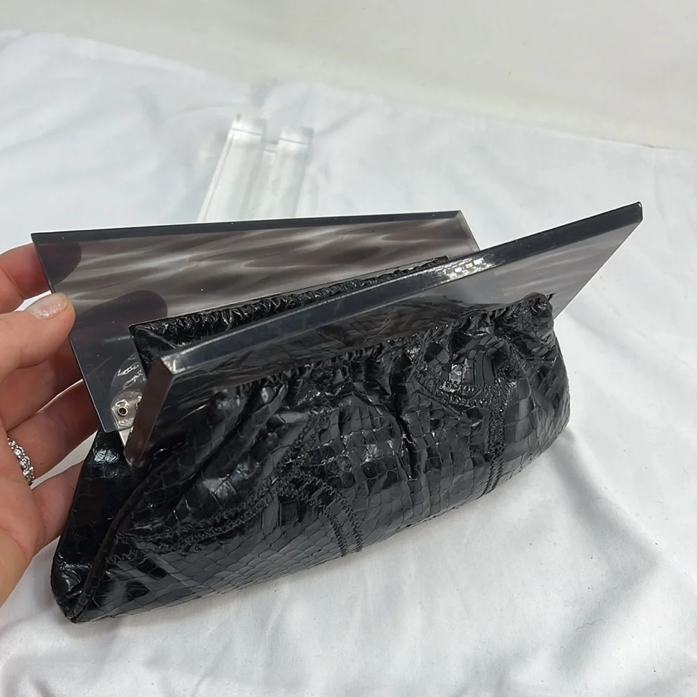 Black Python and Gray Lucite Clutch Bag Purse